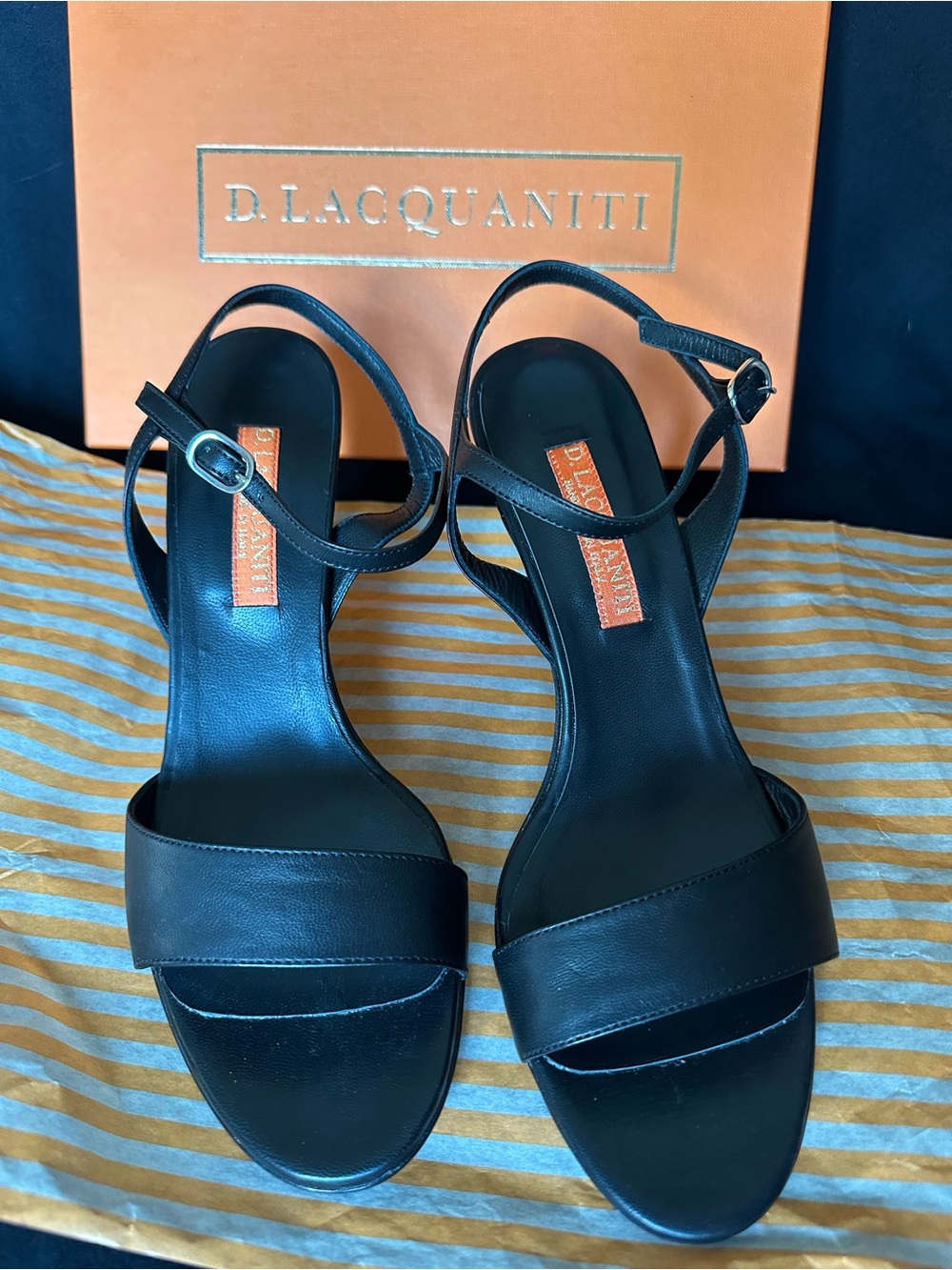 D. lacquaniti Black Leather Slingback Heels made in Italy atelier made Eau 40